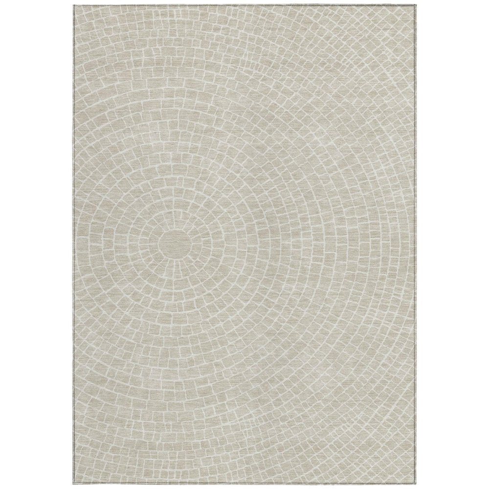 10' X 14' Beige And Ivory Geometric Washable Indoor Outdoor Area Rug HomeRoots