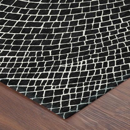 3' X 5' Black And Ivory Geometric Washable Indoor Outdoor Area Rug HomeRoots
