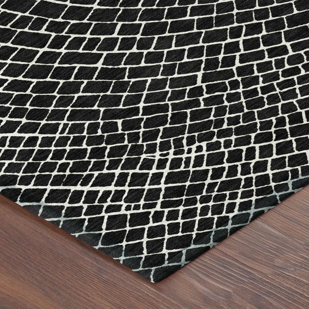 3' X 5' Black And Ivory Geometric Washable Indoor Outdoor Area Rug HomeRoots