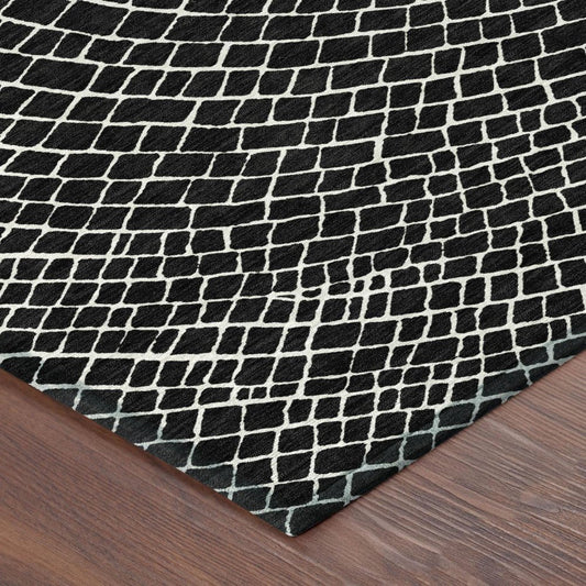 3' X 5' Black And Ivory Geometric Washable Indoor Outdoor Area Rug HomeRoots