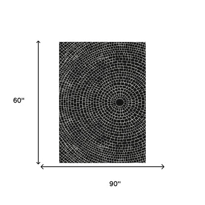 5' X 8' Black And Ivory Geometric Washable Indoor Outdoor Area Rug