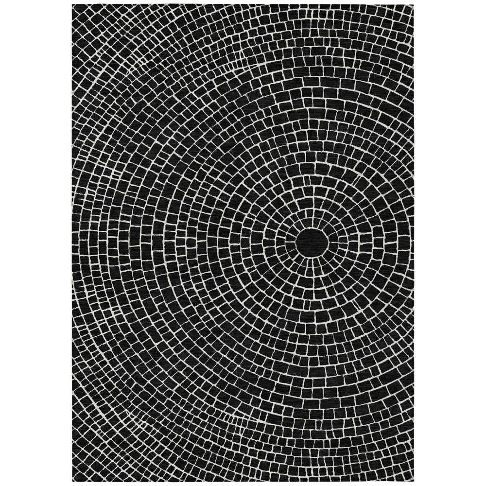 5' X 8' Black And Ivory Geometric Washable Indoor Outdoor Area Rug HomeRoots