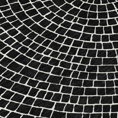 5' X 8' Black And Ivory Geometric Washable Indoor Outdoor Area Rug