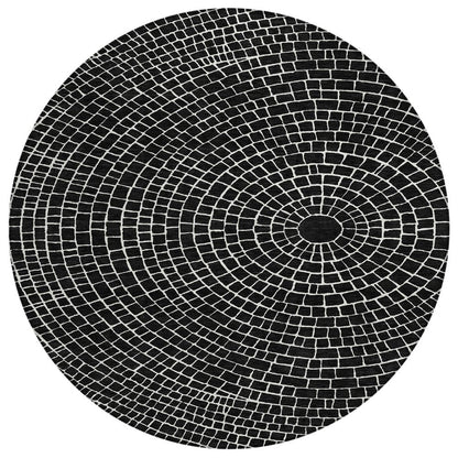 8' Black And Ivory Round Geometric Washable Indoor Outdoor Area Rug HomeRoots