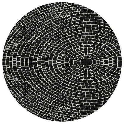 8' Black And Ivory Round Geometric Washable Indoor Outdoor Area Rug HomeRoots