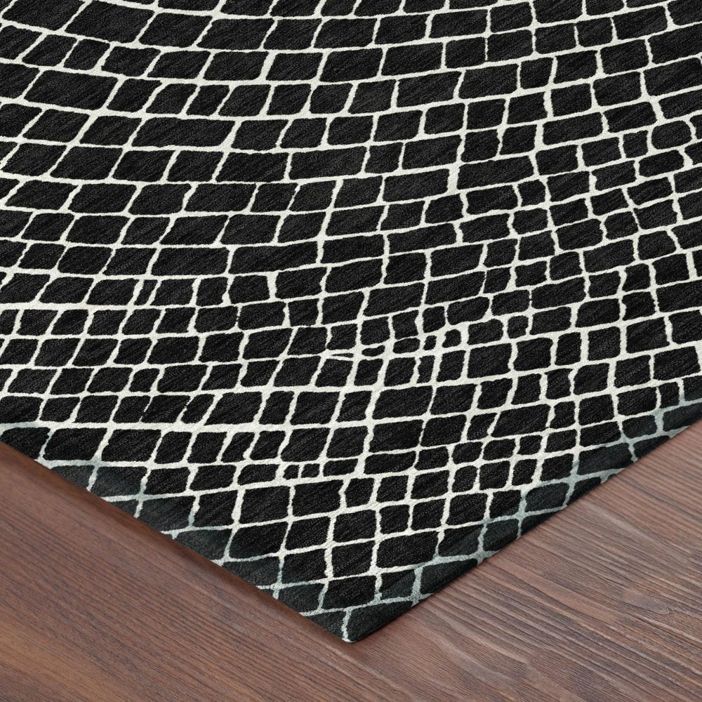 8' Black And Ivory Round Geometric Washable Indoor Outdoor Area Rug HomeRoots