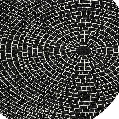 8' Black And Ivory Round Geometric Washable Indoor Outdoor Area Rug HomeRoots