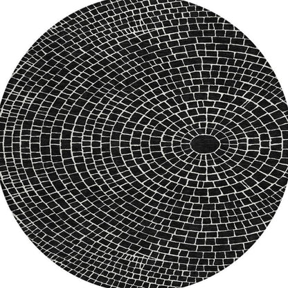 8' Black And Ivory Round Geometric Washable Indoor Outdoor Area Rug HomeRoots