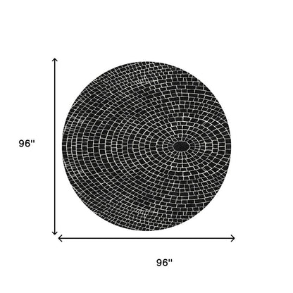 8' Black And Ivory Round Geometric Washable Indoor Outdoor Area Rug HomeRoots