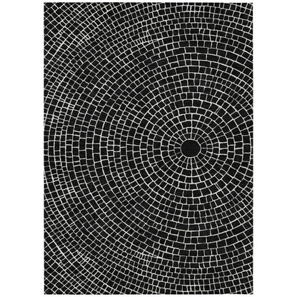8' X 10' Black And Ivory Geometric Washable Indoor Outdoor Area Rug