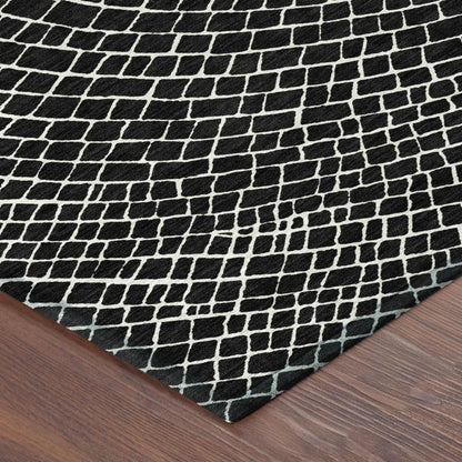 8' X 10' Black And Ivory Geometric Washable Indoor Outdoor Area Rug