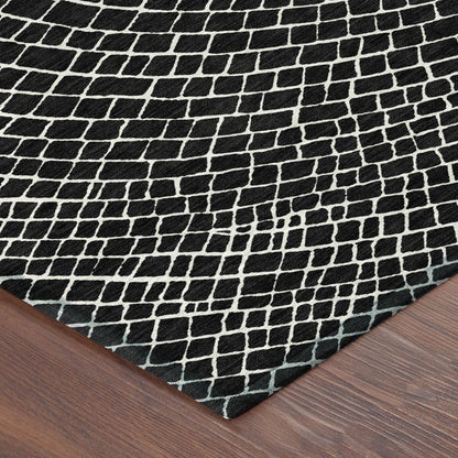 8' X 10' Black And Ivory Geometric Washable Indoor Outdoor Area Rug HomeRoots