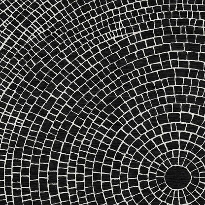 8' X 10' Black And Ivory Geometric Washable Indoor Outdoor Area Rug