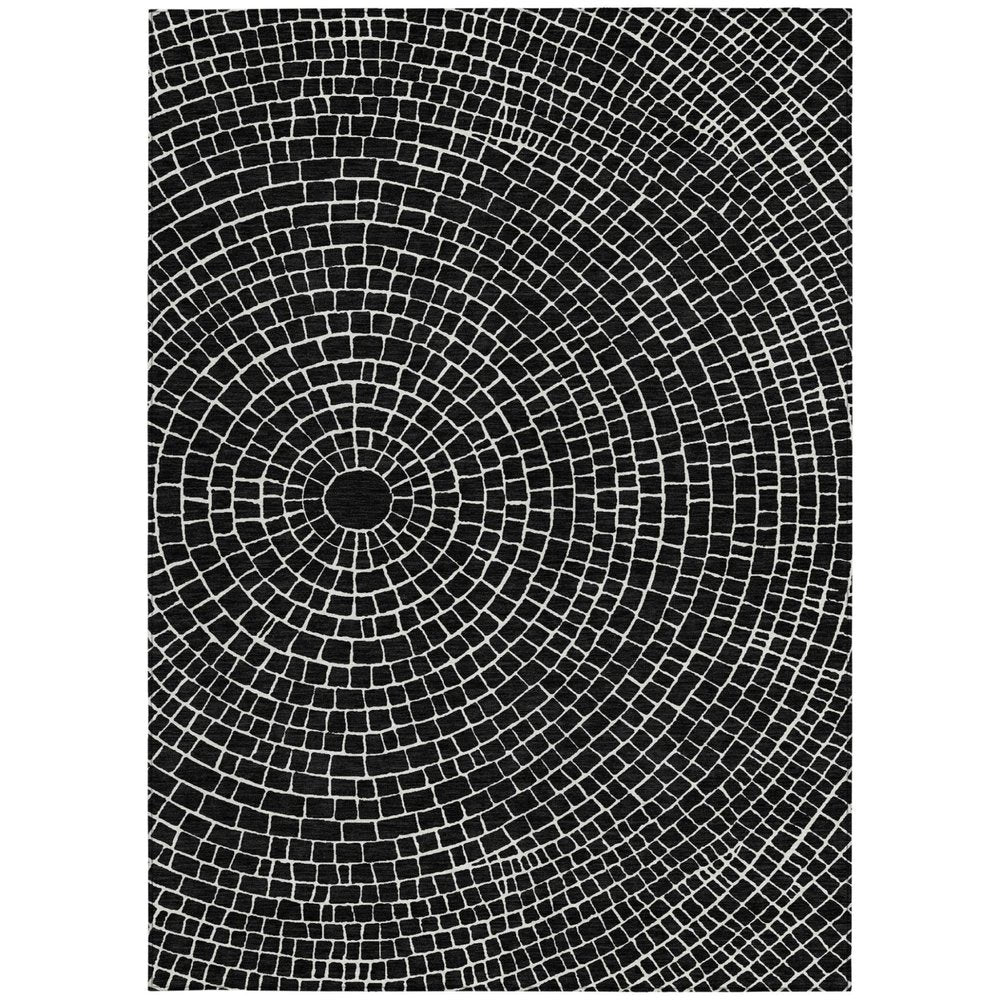 10' X 14' Black And Ivory Geometric Washable Indoor Outdoor Area Rug HomeRoots