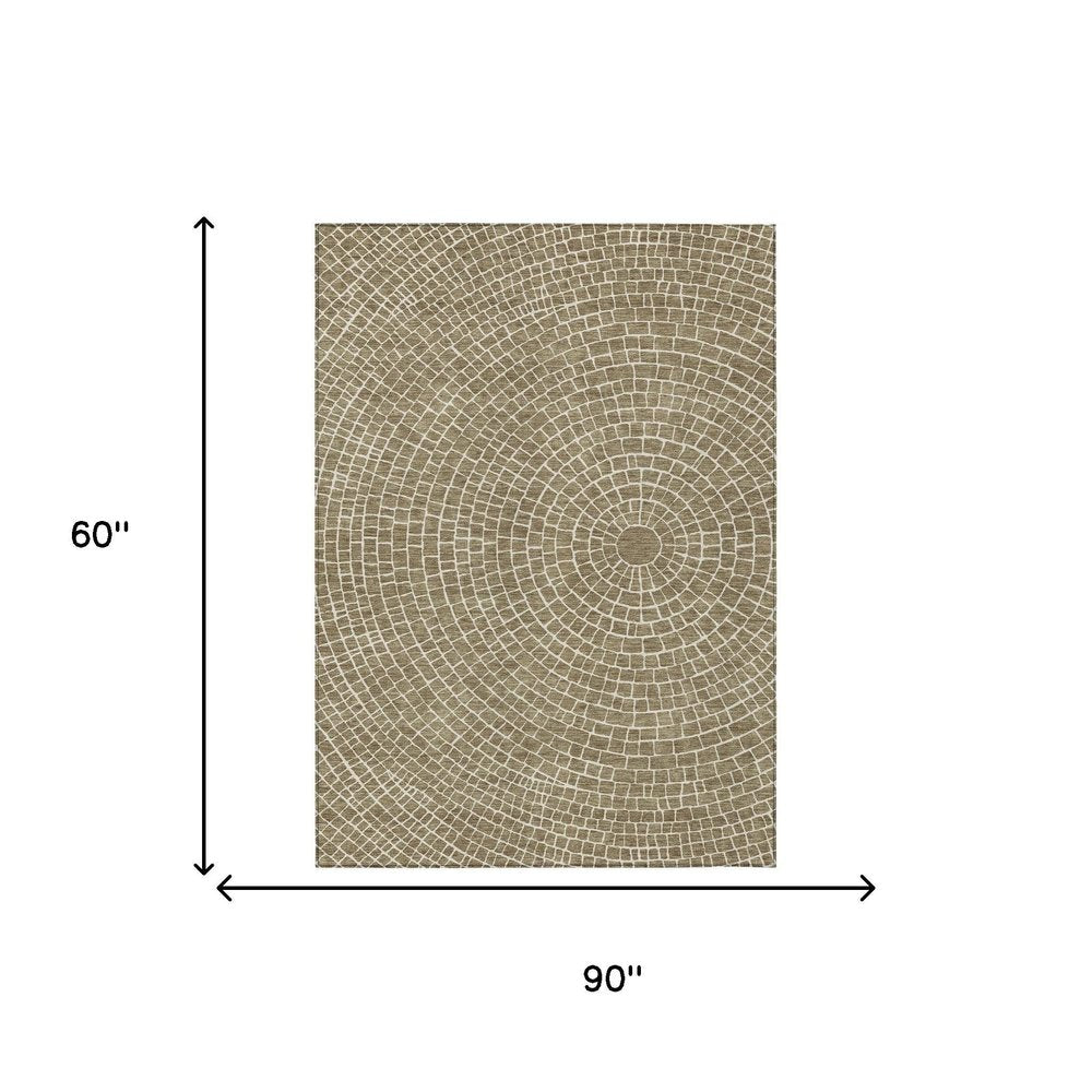 5' X 8' Coffee And Ivory Geometric Washable Indoor Outdoor Area Rug HomeRoots