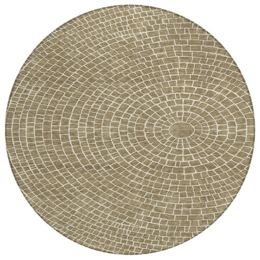 8' Coffee And Ivory Round Geometric Washable Indoor Outdoor Area Rug HomeRoots