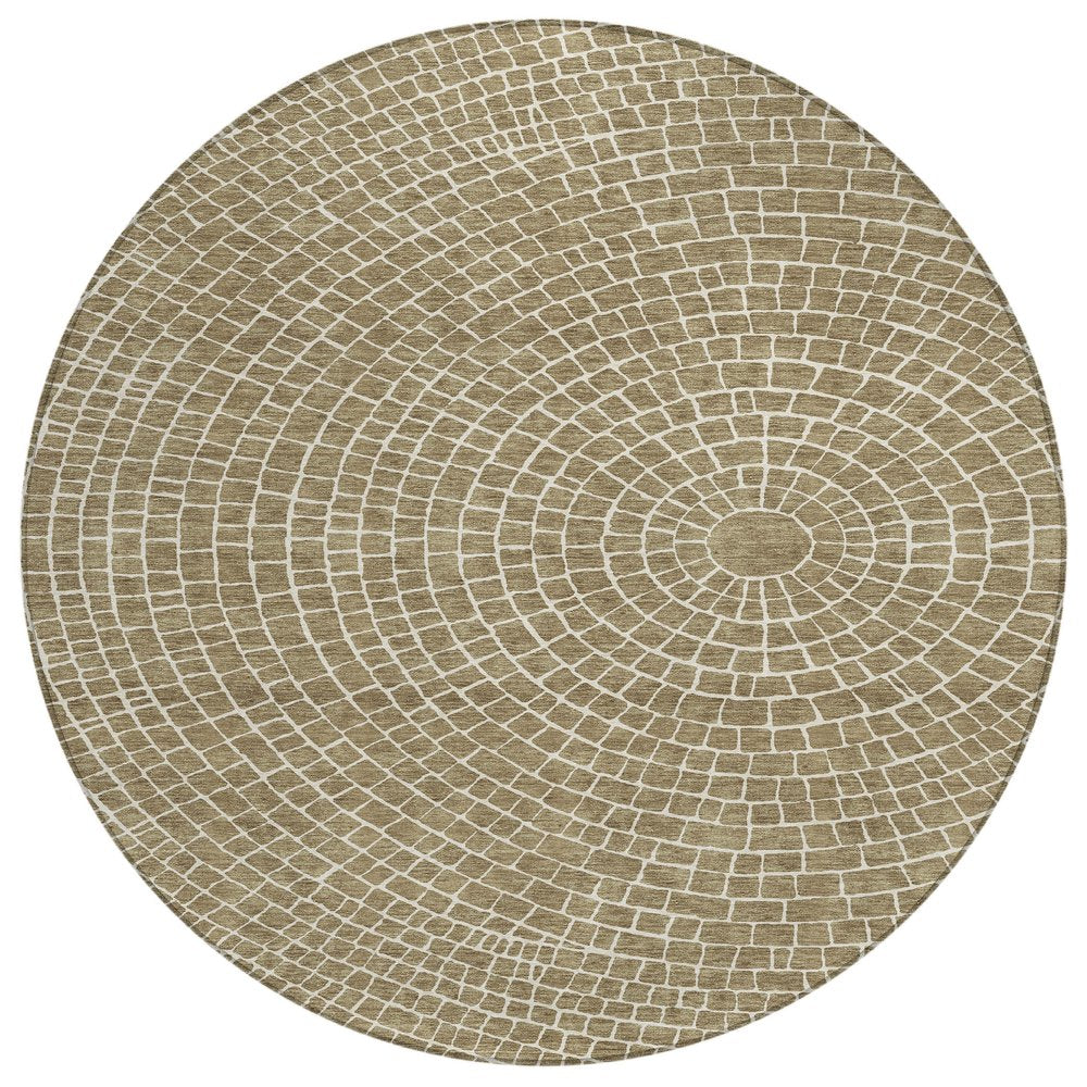 8' Coffee And Ivory Round Geometric Washable Indoor Outdoor Area Rug HomeRoots