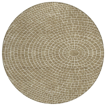 8' Coffee And Ivory Round Geometric Washable Indoor Outdoor Area Rug HomeRoots