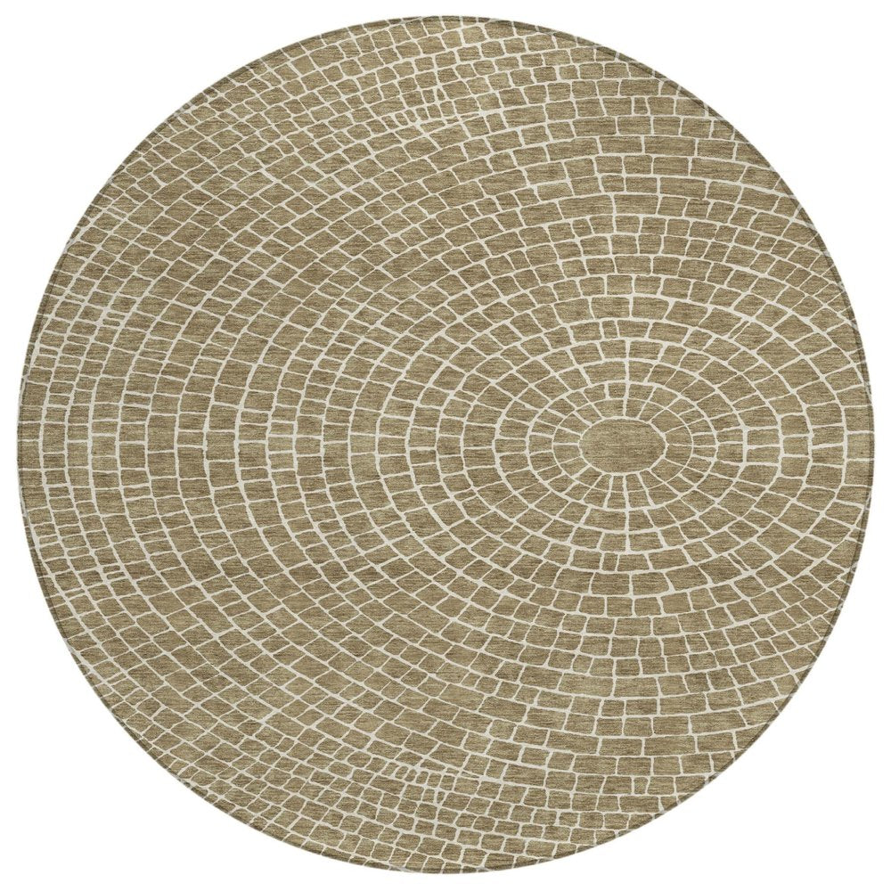 8' Coffee And Ivory Round Geometric Washable Indoor Outdoor Area Rug HomeRoots