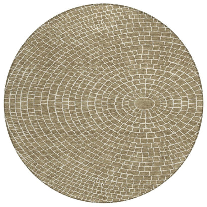 8' Coffee And Ivory Round Geometric Washable Indoor Outdoor Area Rug HomeRoots