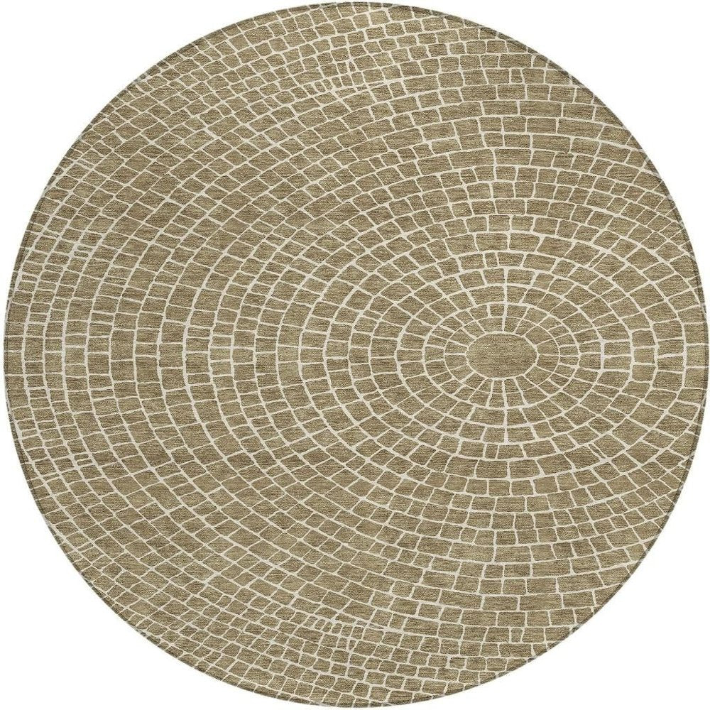 8' Coffee And Ivory Round Geometric Washable Indoor Outdoor Area Rug HomeRoots