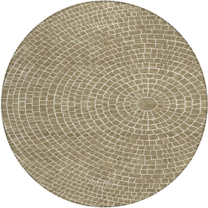 8' Coffee And Ivory Round Geometric Washable Indoor Outdoor Area Rug HomeRoots