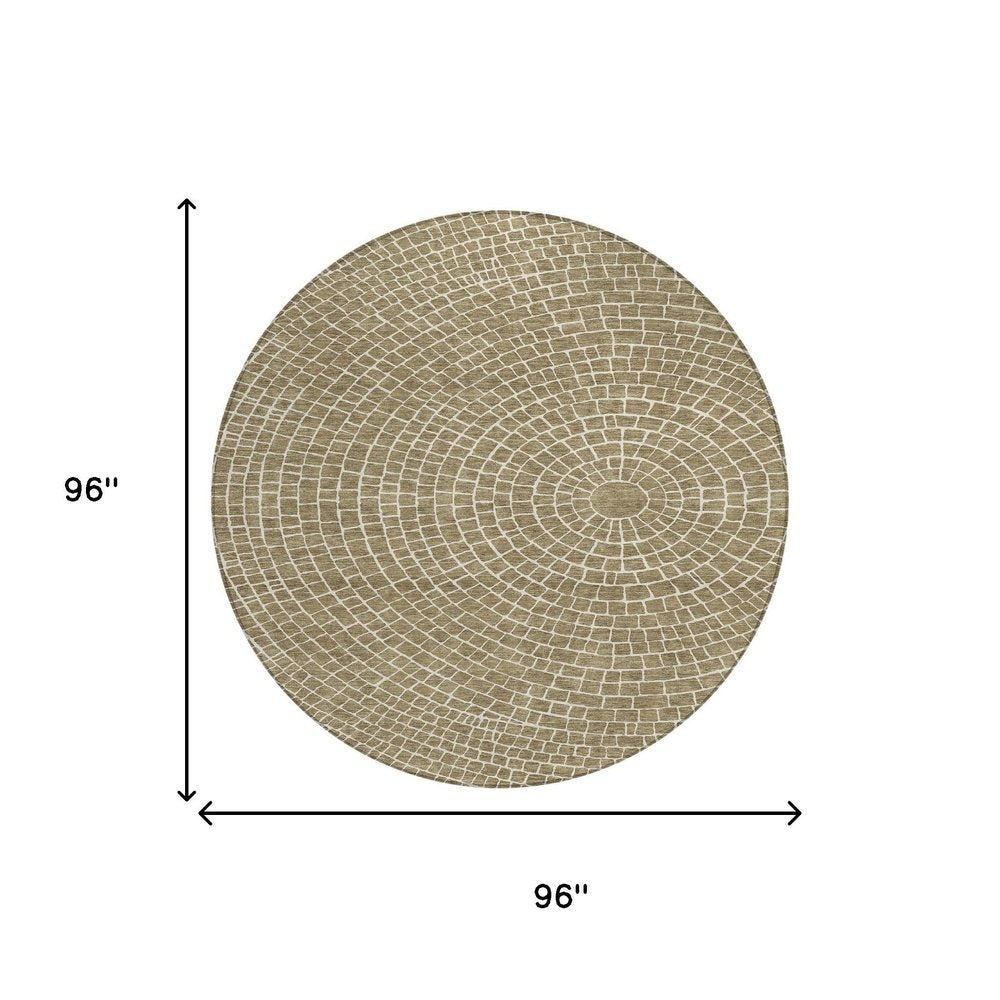 8' Coffee And Ivory Round Geometric Washable Indoor Outdoor Area Rug HomeRoots