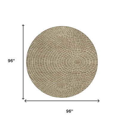 8' Coffee And Ivory Round Geometric Washable Indoor Outdoor Area Rug HomeRoots