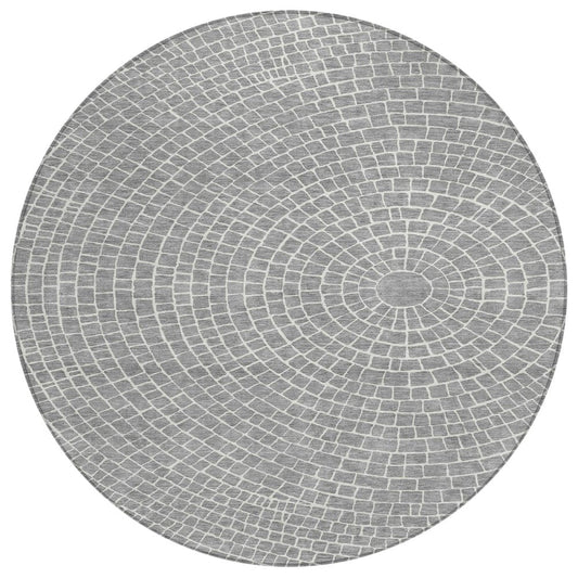 8' Gray And Ivory Round Geometric Washable Indoor Outdoor Area Rug HomeRoots