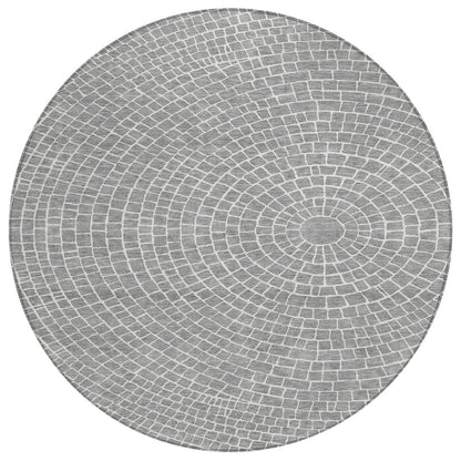 8' Gray And Ivory Round Geometric Washable Indoor Outdoor Area Rug HomeRoots