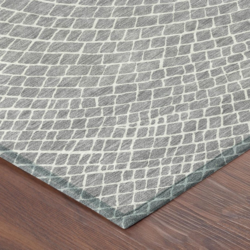 8' Gray And Ivory Round Geometric Washable Indoor Outdoor Area Rug HomeRoots