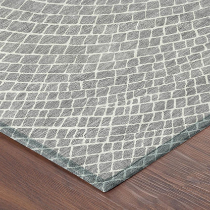 8' Gray And Ivory Round Geometric Washable Indoor Outdoor Area Rug HomeRoots