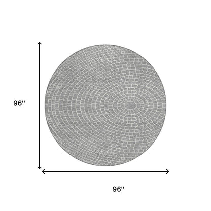 8' Gray And Ivory Round Geometric Washable Indoor Outdoor Area Rug HomeRoots