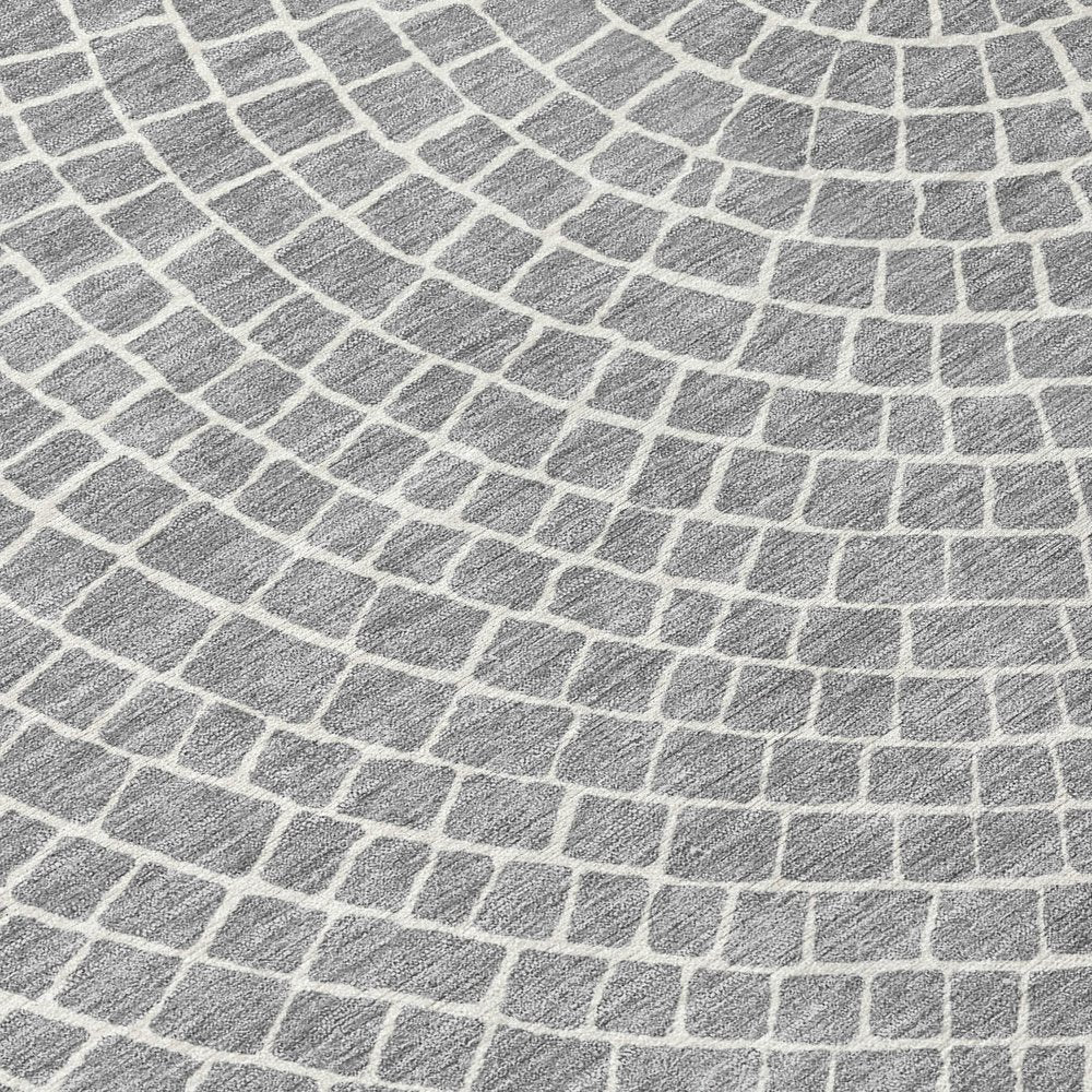 8' Gray And Ivory Round Geometric Washable Indoor Outdoor Area Rug HomeRoots