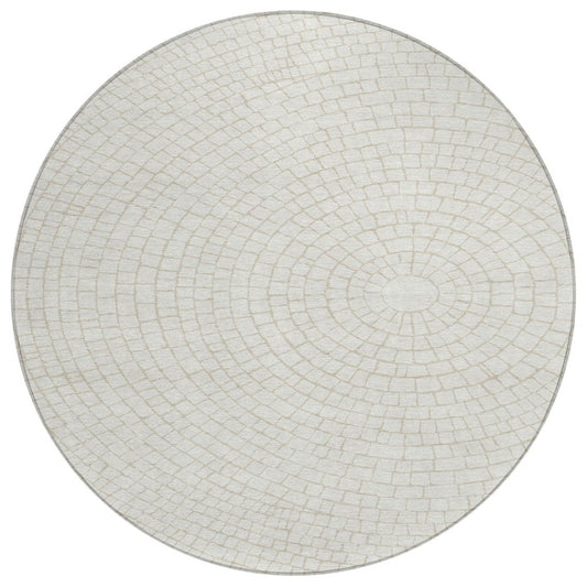 8' Ivory And Beige Round Geometric Washable Indoor Outdoor Area Rug HomeRoots
