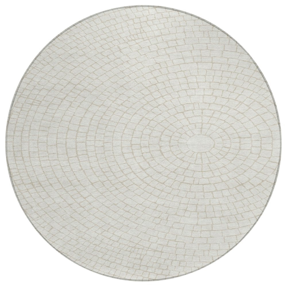 8' Ivory And Beige Round Geometric Washable Indoor Outdoor Area Rug HomeRoots