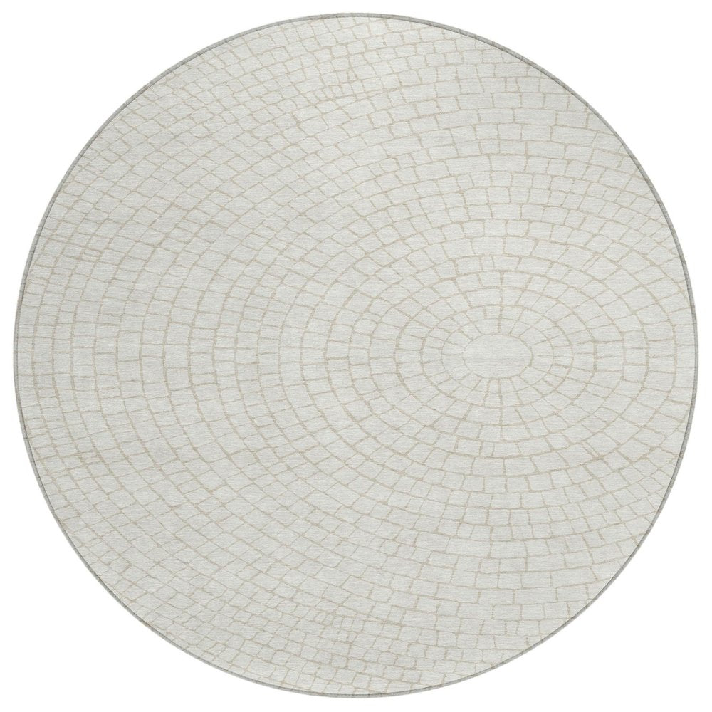 8' Ivory And Beige Round Geometric Washable Indoor Outdoor Area Rug HomeRoots