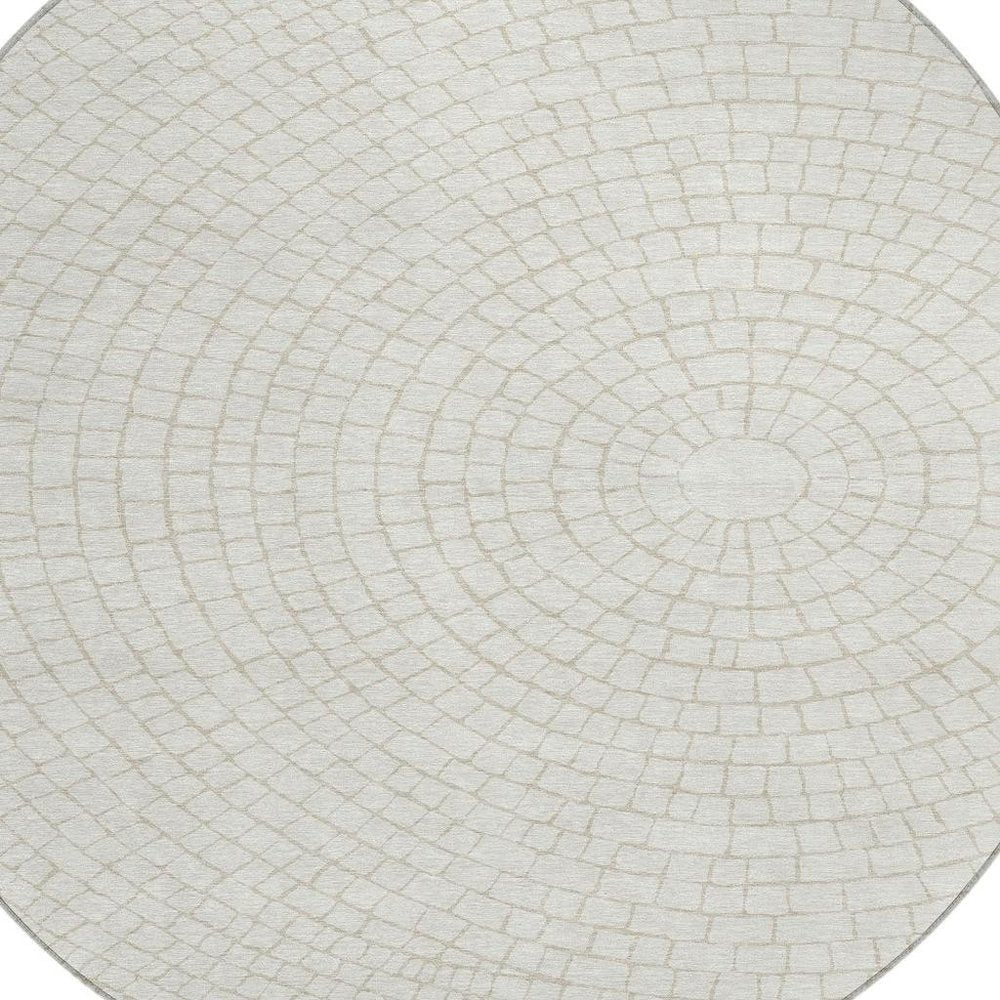 8' Ivory And Beige Round Geometric Washable Indoor Outdoor Area Rug HomeRoots