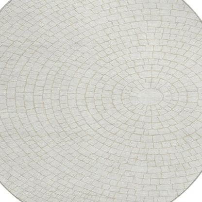 8' Ivory And Beige Round Geometric Washable Indoor Outdoor Area Rug HomeRoots