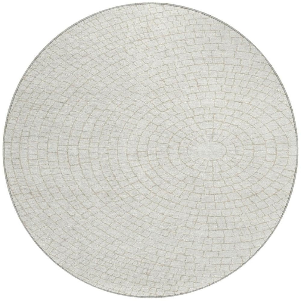 8' Ivory And Beige Round Geometric Washable Indoor Outdoor Area Rug HomeRoots