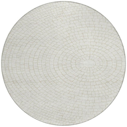 8' Ivory And Beige Round Geometric Washable Indoor Outdoor Area Rug HomeRoots