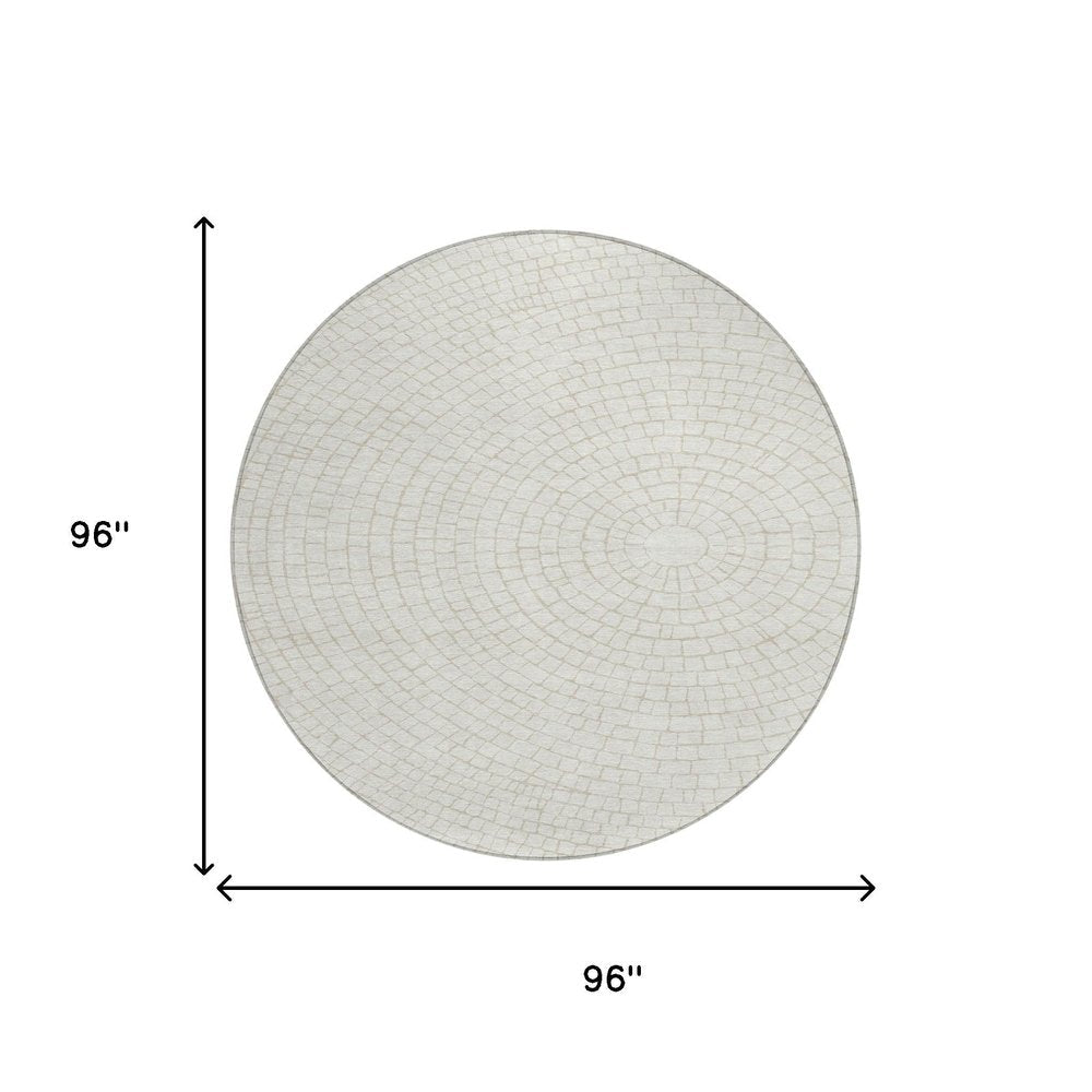 8' Ivory And Beige Round Geometric Washable Indoor Outdoor Area Rug HomeRoots