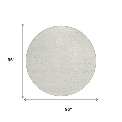 8' Ivory And Beige Round Geometric Washable Indoor Outdoor Area Rug HomeRoots