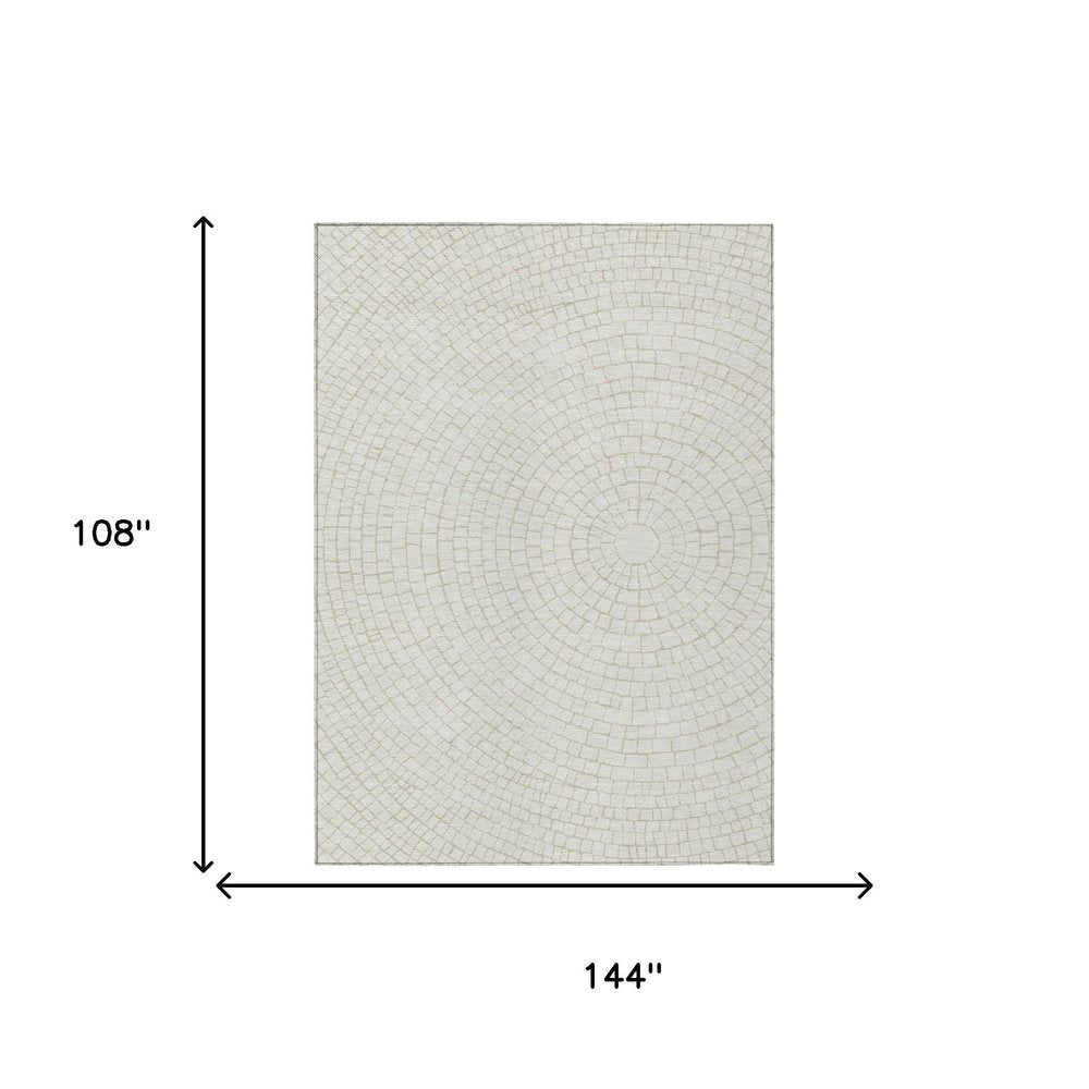 9' X 12' Ivory And Beige Geometric Washable Indoor Outdoor Area Rug HomeRoots