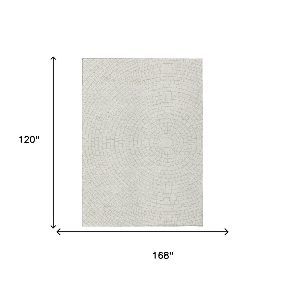 10' X 14' Ivory And Beige Geometric Washable Indoor Outdoor Area Rug HomeRoots
