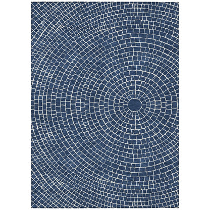 3' X 5' Navy Blue And Ivory Geometric Washable Indoor Outdoor Area Rug HomeRoots