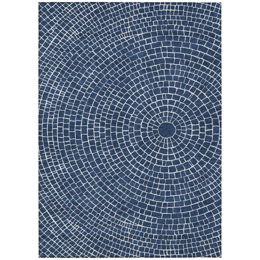 3' X 5' Navy Blue And Ivory Geometric Washable Indoor Outdoor Area Rug