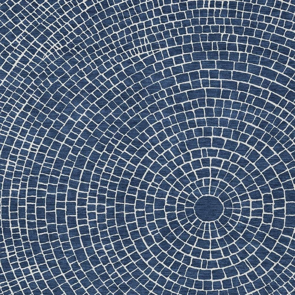3' X 5' Navy Blue And Ivory Geometric Washable Indoor Outdoor Area Rug — view 5