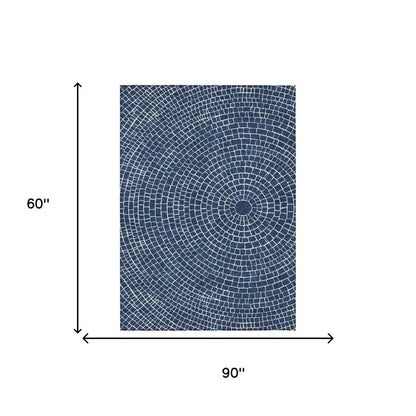 5' X 8' Navy Blue And Ivory Geometric Washable Indoor Outdoor Area Rug HomeRoots