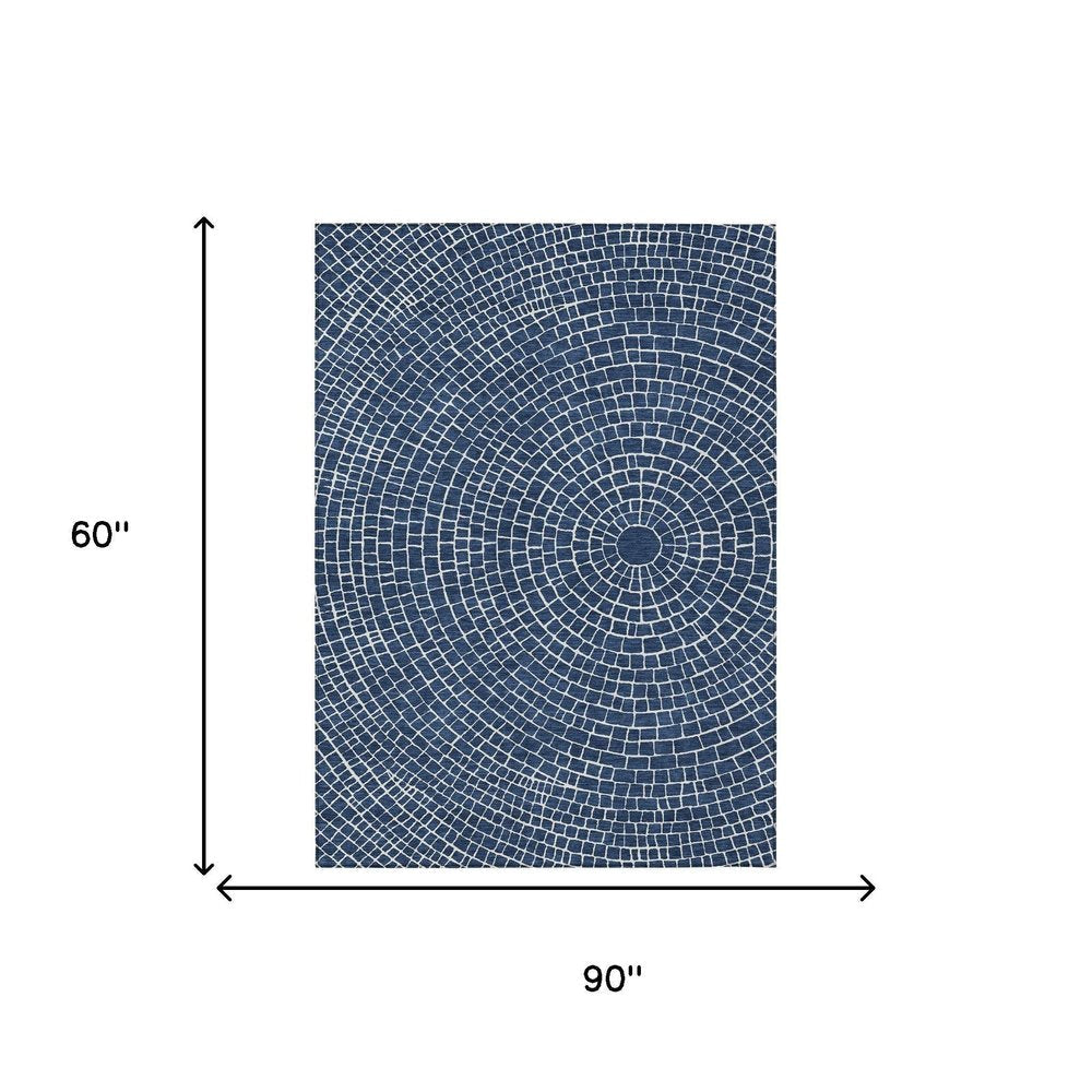 5' X 8' Navy Blue And Ivory Geometric Washable Indoor Outdoor Area Rug HomeRoots